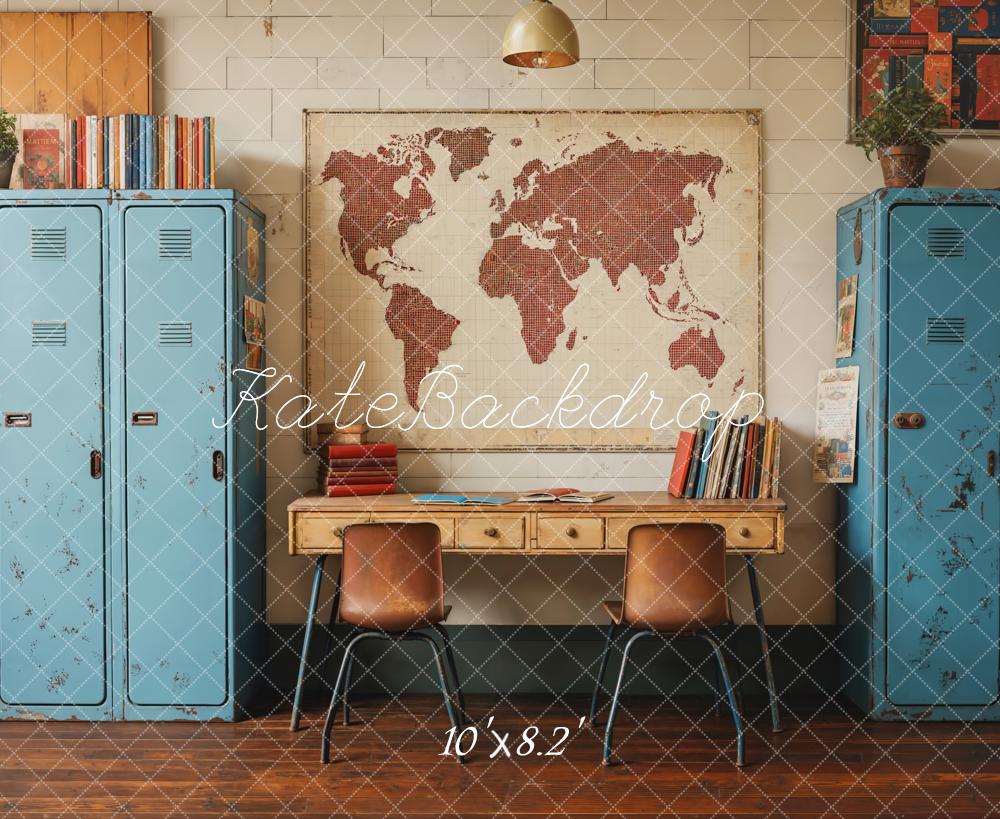 ⚡Flash Sale-Kate Zurück zu Schule Vintage blau Schließfach Karte Hintergrund - Kate Backdrop.de