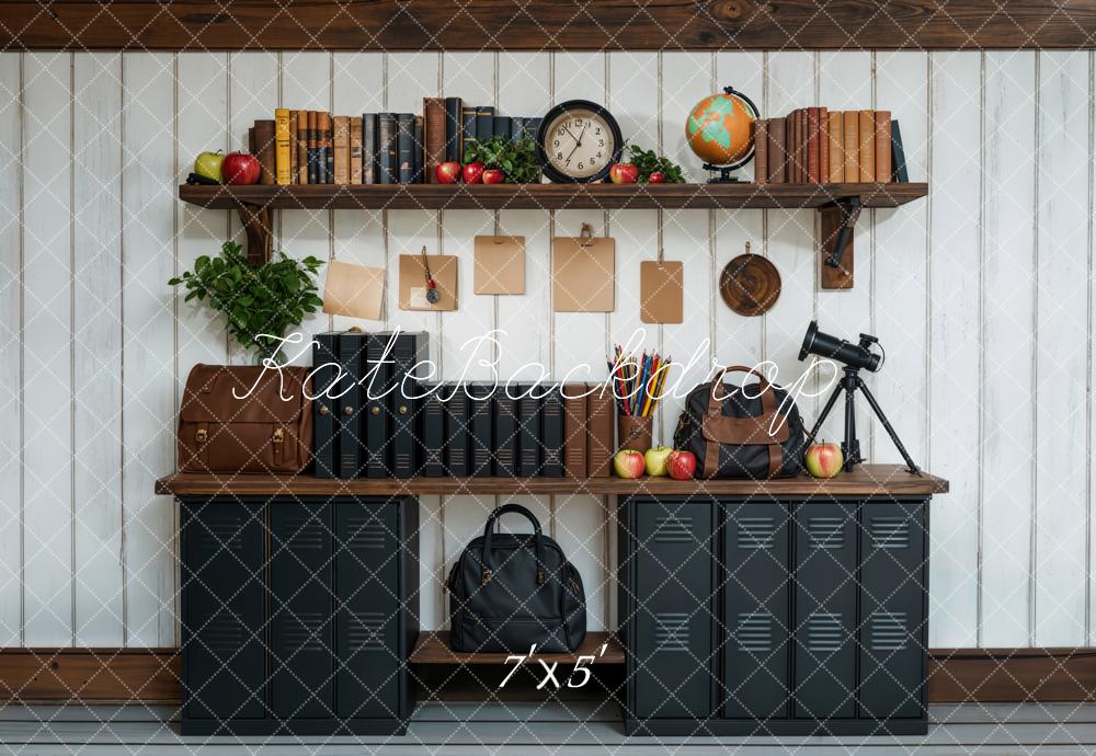 Kate Zurück zu Schule Schwarz Schränke Bücherregal Hintergrund entworfen von Emetselch - Kate Backdrop.de