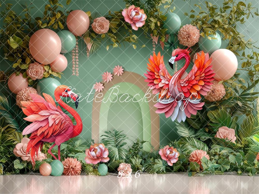 Kate Partei Flamingo Luftballon Blume Bogen Hintergrund Von Laura Bybee - Kate Backdrop.de