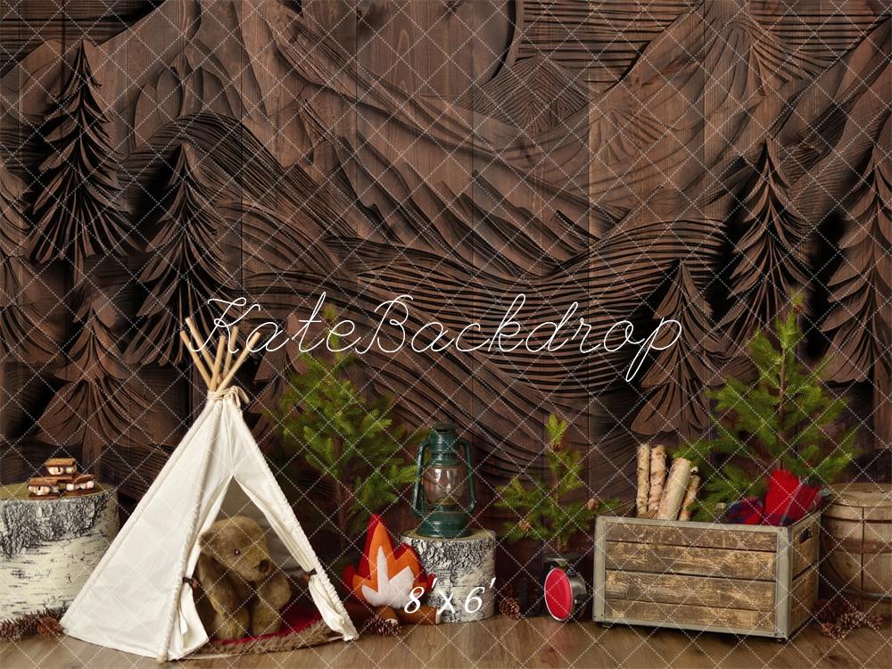 Kate Campingplatz Wald-Tipi Geschnitzte Wand Hintergrund von Mandy Ringe Fotografie - Kate Backdrop.de