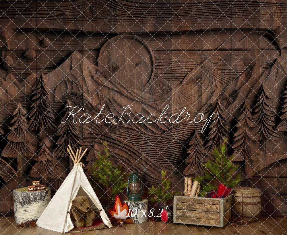 Kate Campingplatz Wald-Tipi Geschnitzte Wand Hintergrund von Mandy Ringe Fotografie - Kate Backdrop.de