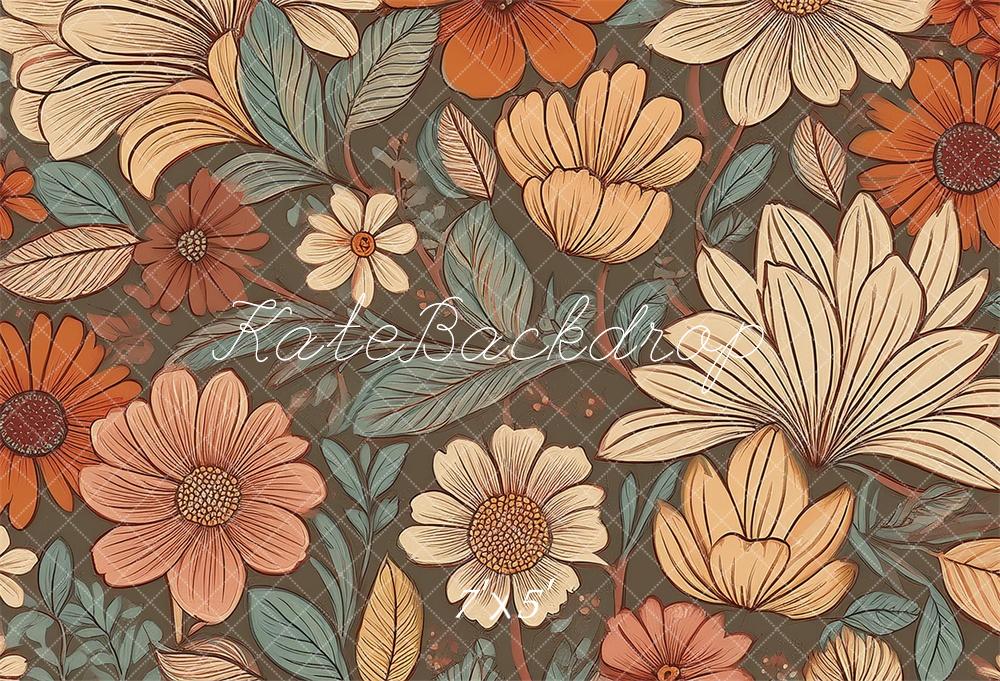 Kate Retro-Blumenmuster in Koralle, Teal und Elfenbein Hintergrund von Mandy Ringe Fotografie - Kate Backdrop.de