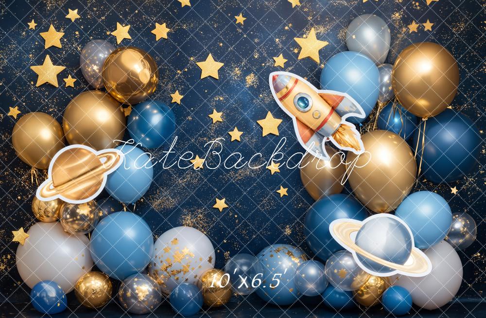Kate Cake Smash Stern Raum Rakete Luftballon Hintergrund entworfen von Emetselch - Kate Backdrop.de