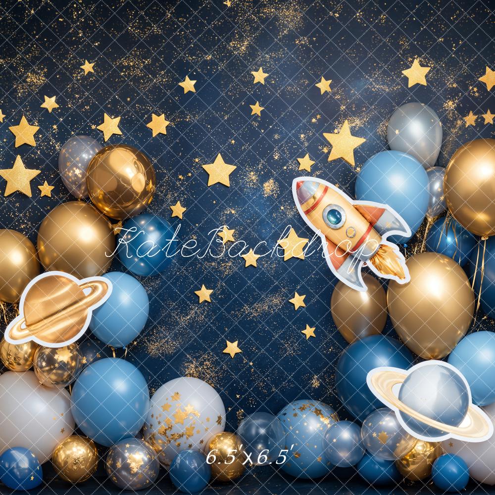 Kate Cake Smash Stern Raum Rakete Luftballon Hintergrund entworfen von Emetselch - Kate Backdrop.de