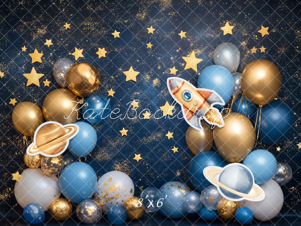 Kate Cake Smash Stern Raum Rakete Luftballon Hintergrund entworfen von Emetselch - Kate Backdrop.de