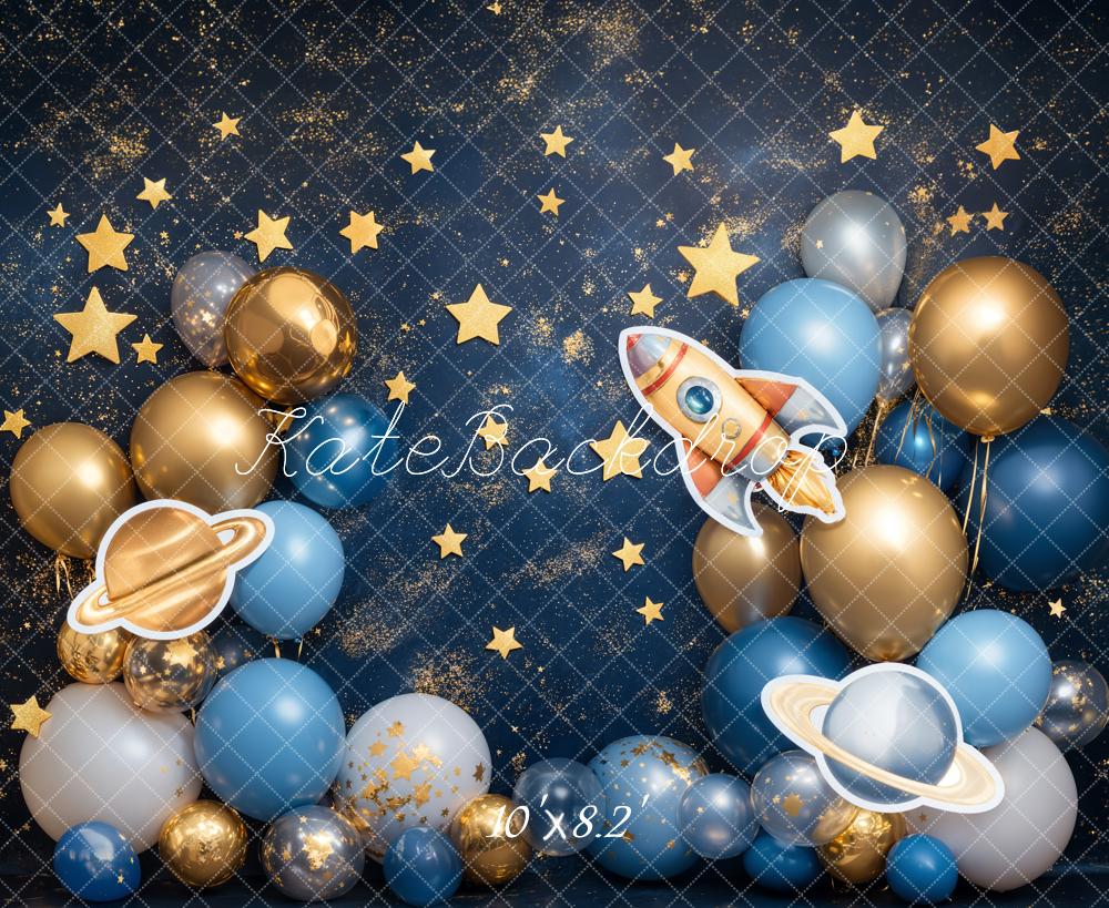 Kate Cake Smash Stern Raum Rakete Luftballon Hintergrund entworfen von Emetselch - Kate Backdrop.de