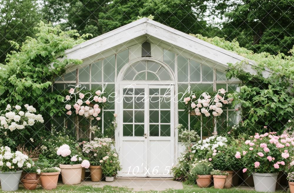 Kate Frühling Garten Gewächshaus Blumen Hintergrund von Patty Roberts - Kate Backdrop.de
