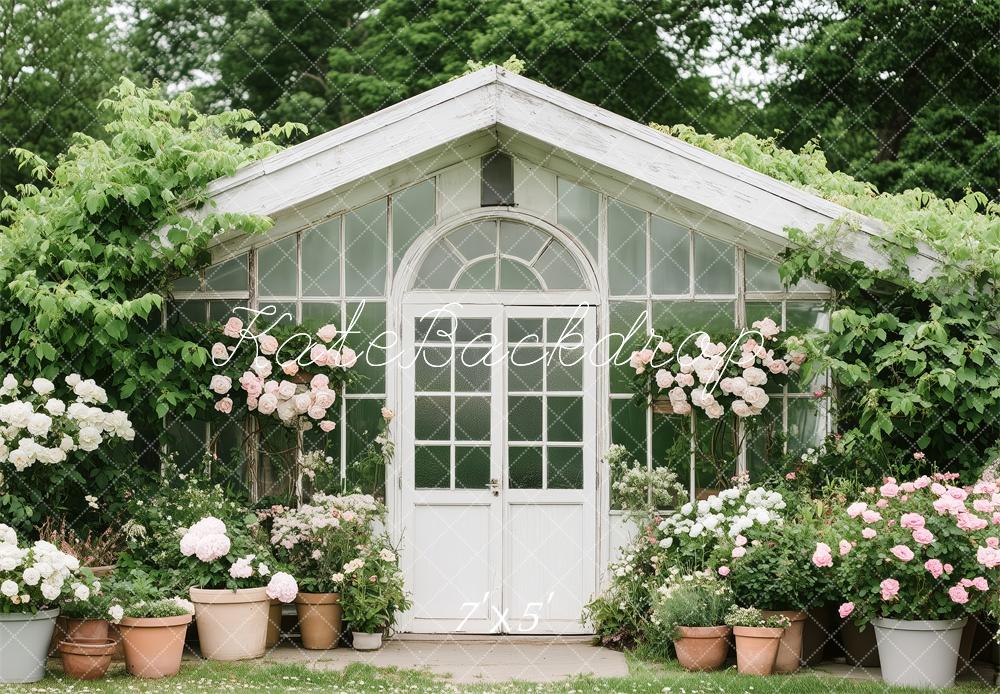 Kate Frühling Garten Gewächshaus Blumen Hintergrund von Patty Roberts - Kate Backdrop.de