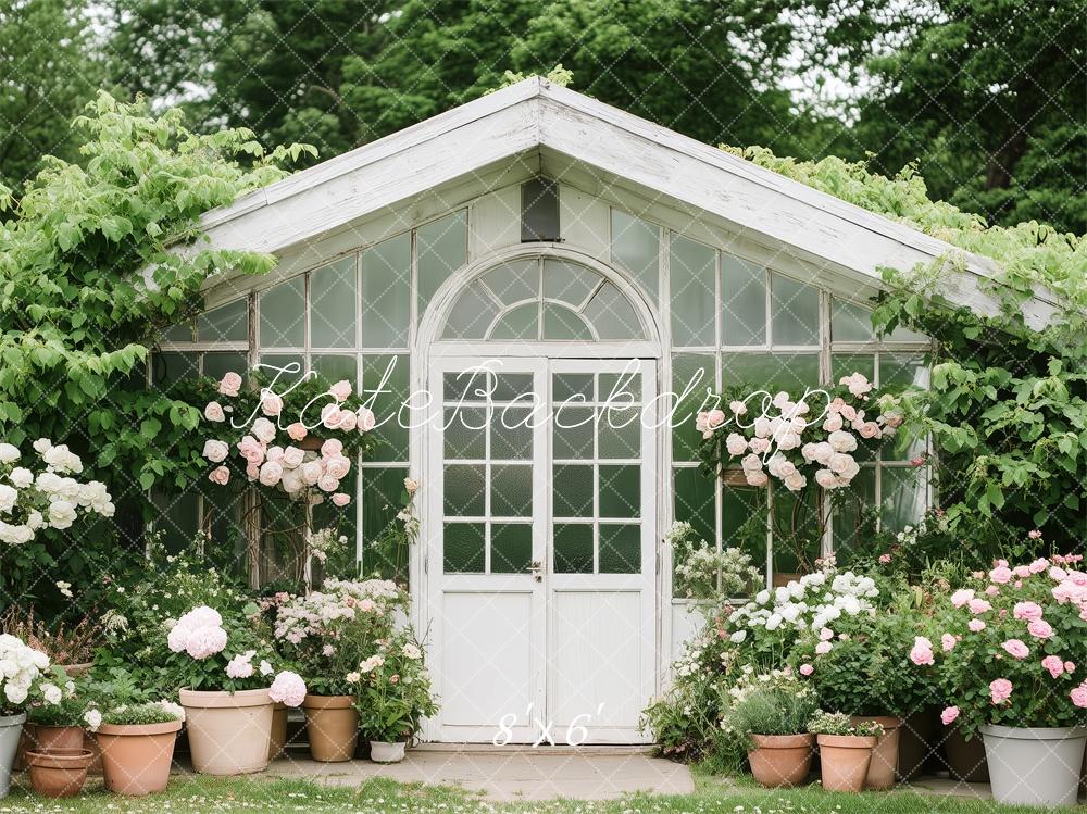 Kate Frühling Garten Gewächshaus Blumen Hintergrund von Patty Roberts - Kate Backdrop.de