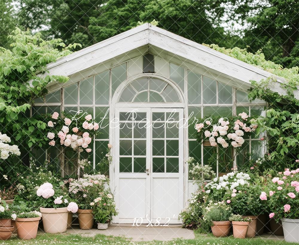 Kate Frühling Garten Gewächshaus Blumen Hintergrund von Patty Roberts - Kate Backdrop.de
