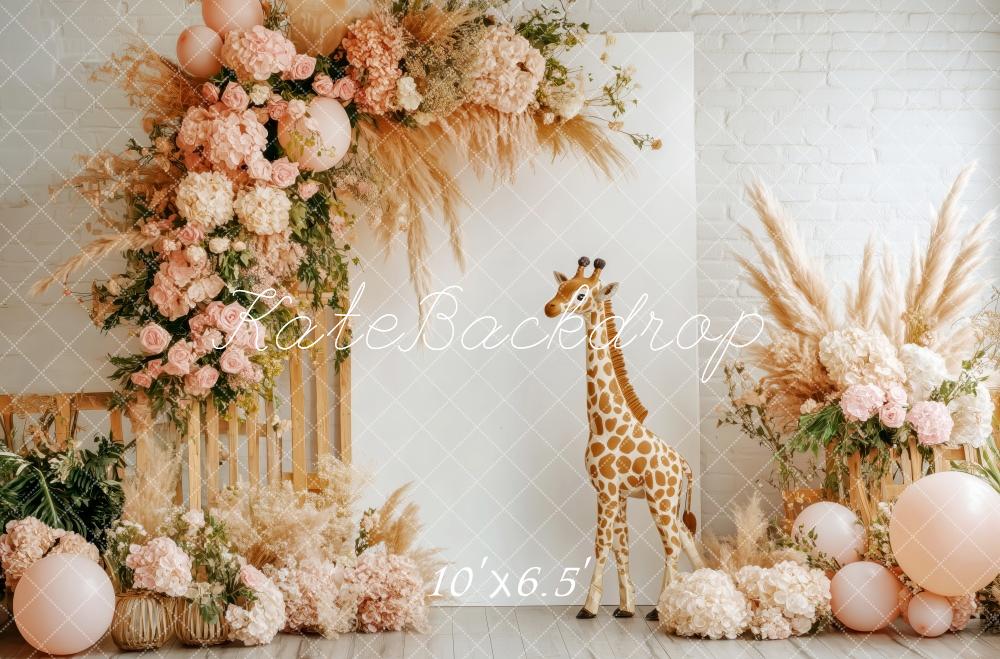 Kate Boho Blumen Giraffe Hintergrund von Patty Roberts - Kate Backdrop.de