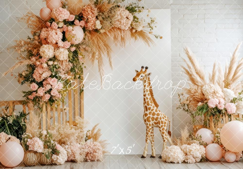 Kate Boho Blumen Giraffe Hintergrund von Patty Roberts - Kate Backdrop.de