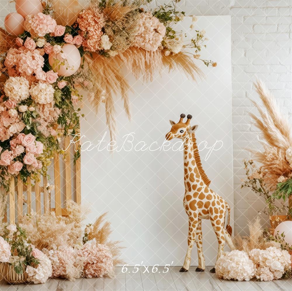 Kate Boho Blumen Giraffe Hintergrund von Patty Roberts - Kate Backdrop.de