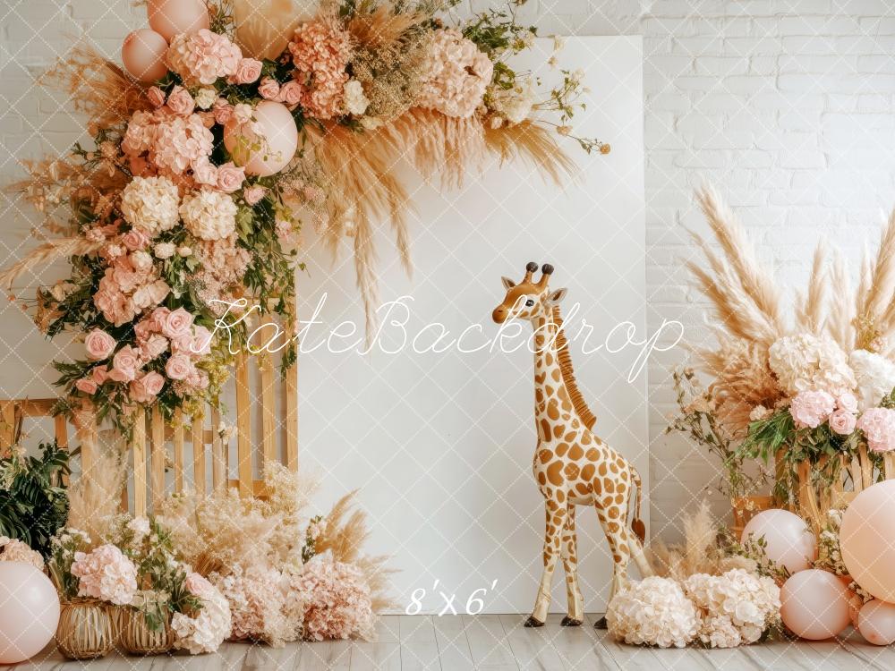 Kate Boho Blumen Giraffe Hintergrund von Patty Roberts - Kate Backdrop.de