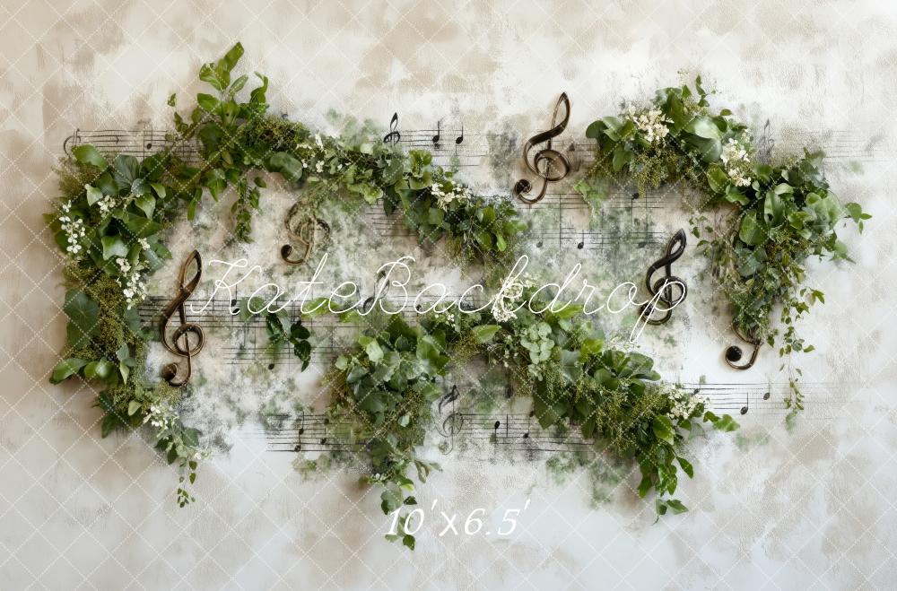 Kate Frühling Musiknoten Greenery Wand Hintergrund von Patty Roberts - Kate Backdrop.de