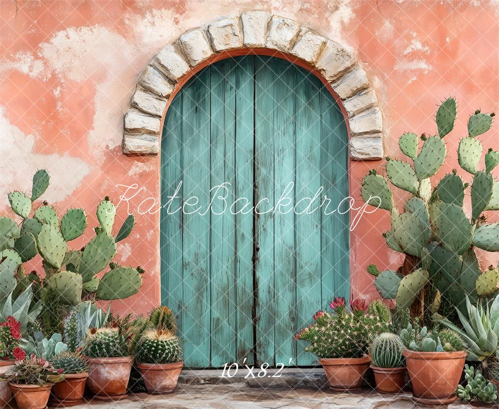 Kate Rustikaler Mittelmeer-Tür-Kaktus Hintergrund von Patty Roberts - Kate Backdrop.de