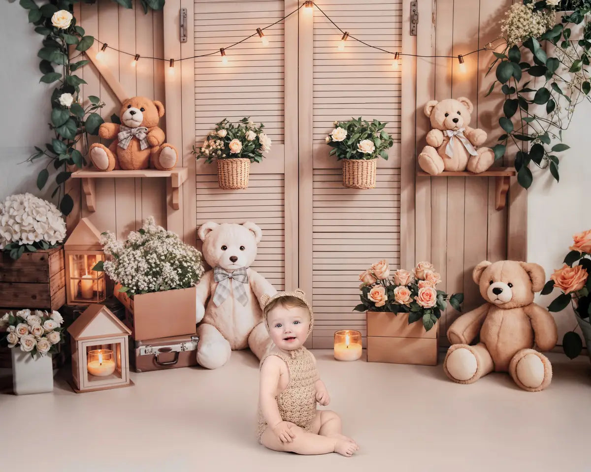 Kate Geburtstag Zimmer Teddybär Blumen Laterne Fleece Hintergrund - Kate Backdrop.de