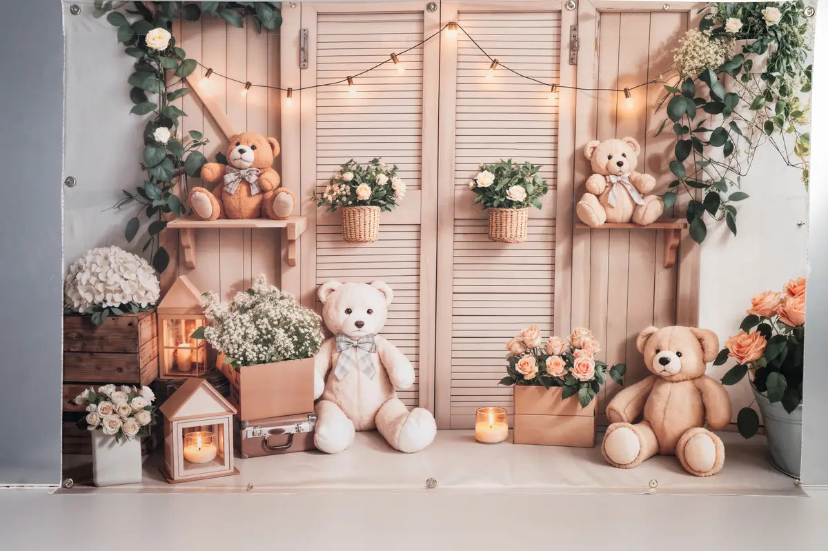 Kate Geburtstag Zimmer Teddybär Blumen Laterne Fleece Hintergrund - Kate Backdrop.de