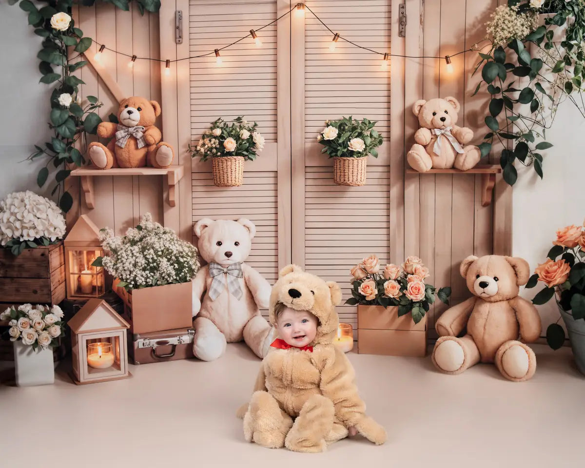 Kate Geburtstag Zimmer Teddybär Blumen Laterne Fleece Hintergrund - Kate Backdrop.de