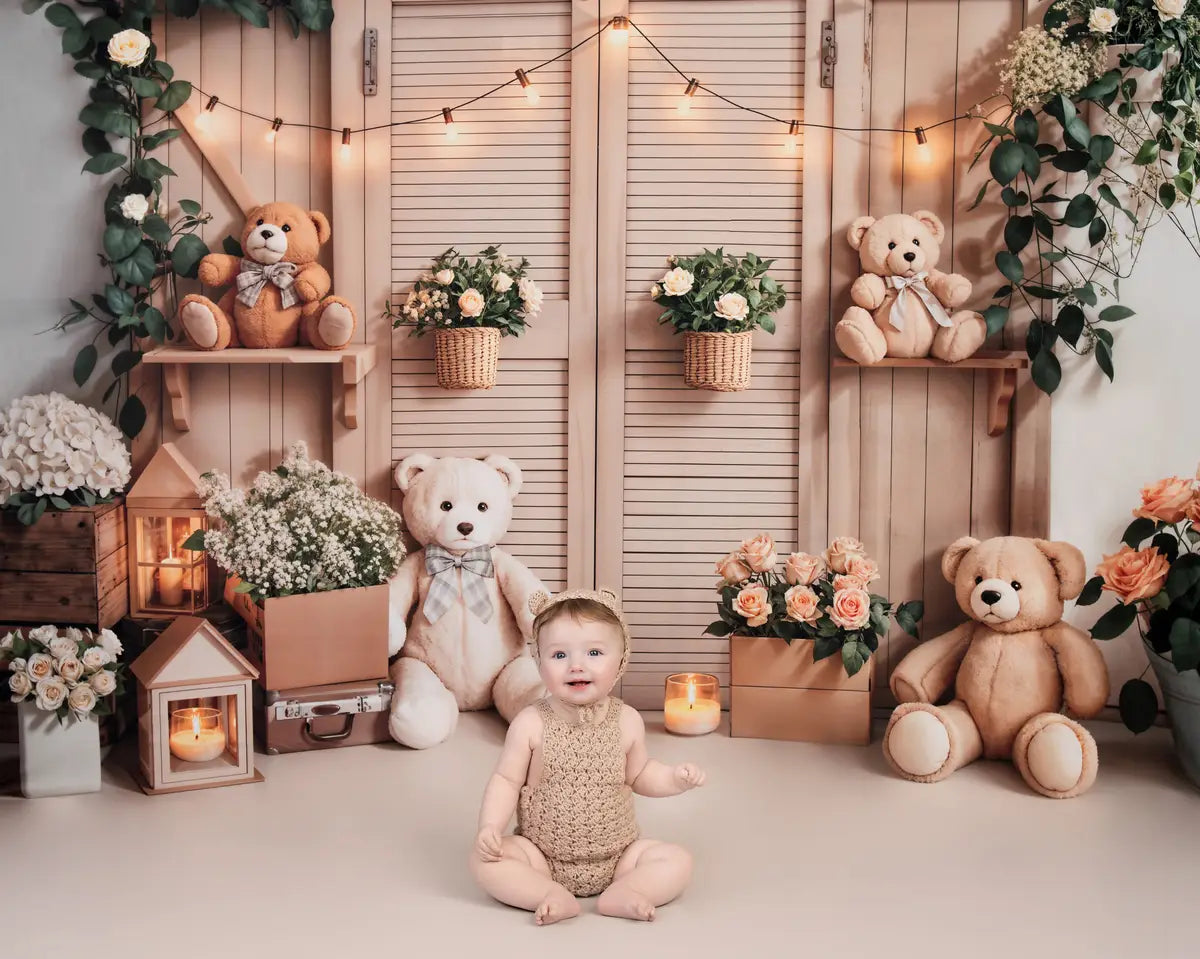 Kate Geburtstag Zimmer Teddybär Blumen Laterne Fleece Hintergrund - Kate Backdrop.de