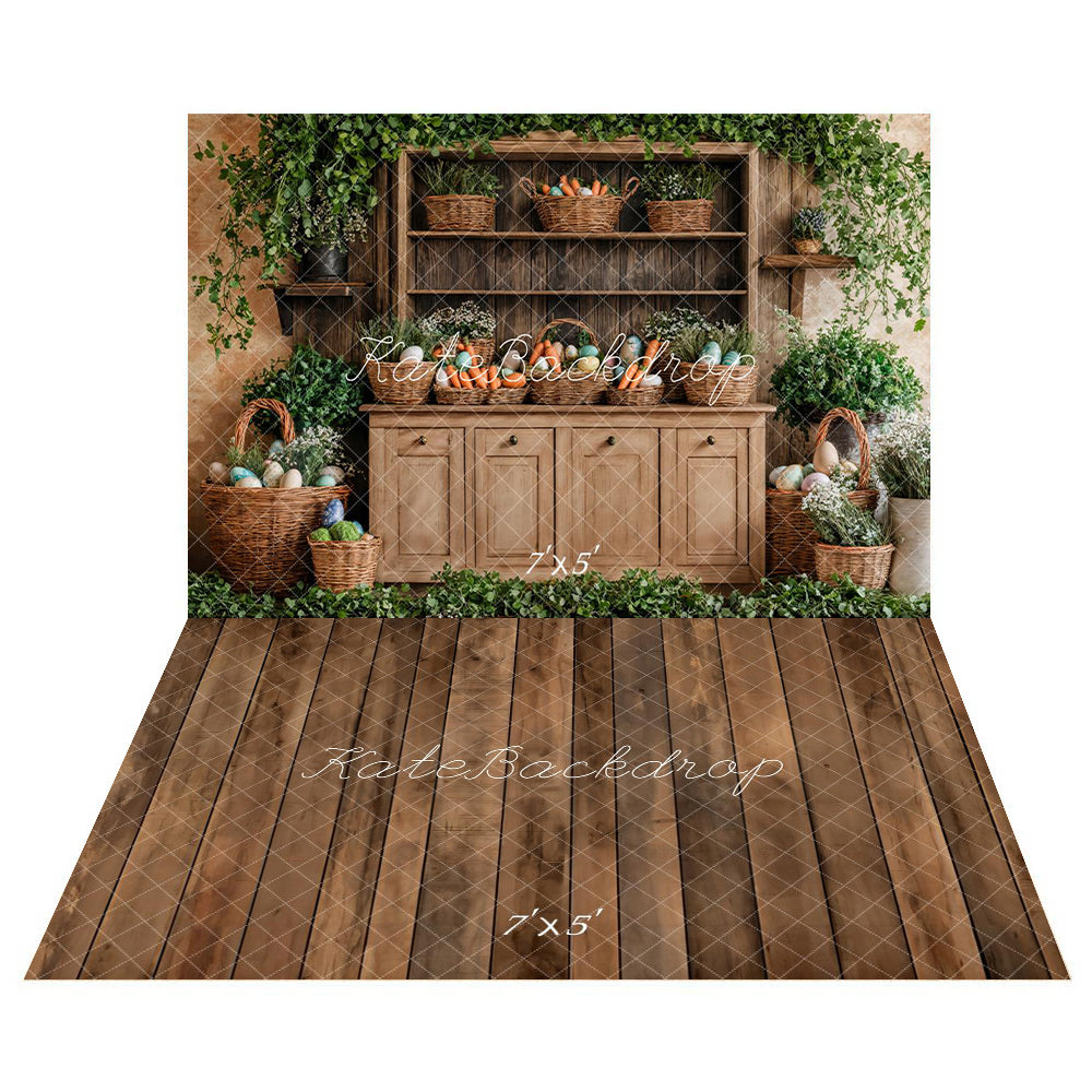 🔥50%OFF-Kate Ostern Korb Holz Kabinett Hintergrund+Brauner alter Holzboden Hintergrund - Kate Backdrop.de