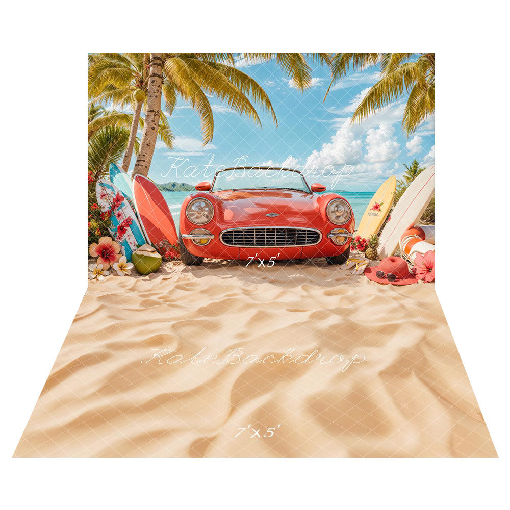 Kate Sommerstrand Rotes Auto Surf Hintergrund+Strand Sand Boden Hintergrund - Kate Backdrop.de