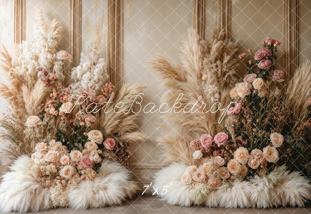 Kate Boho Blumen Pampasgras Hintergrund entworfen von Emetselch - Kate Backdrop.de