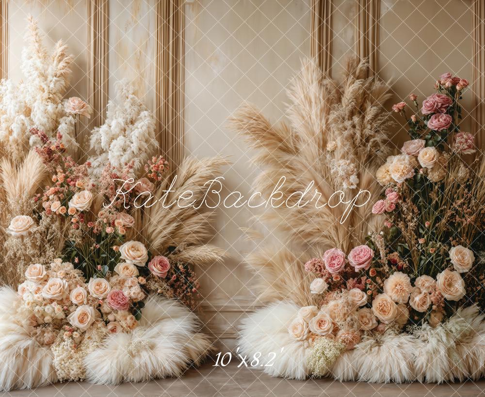 Kate Boho Blumen Pampasgras Hintergrund entworfen von Emetselch - Kate Backdrop.de