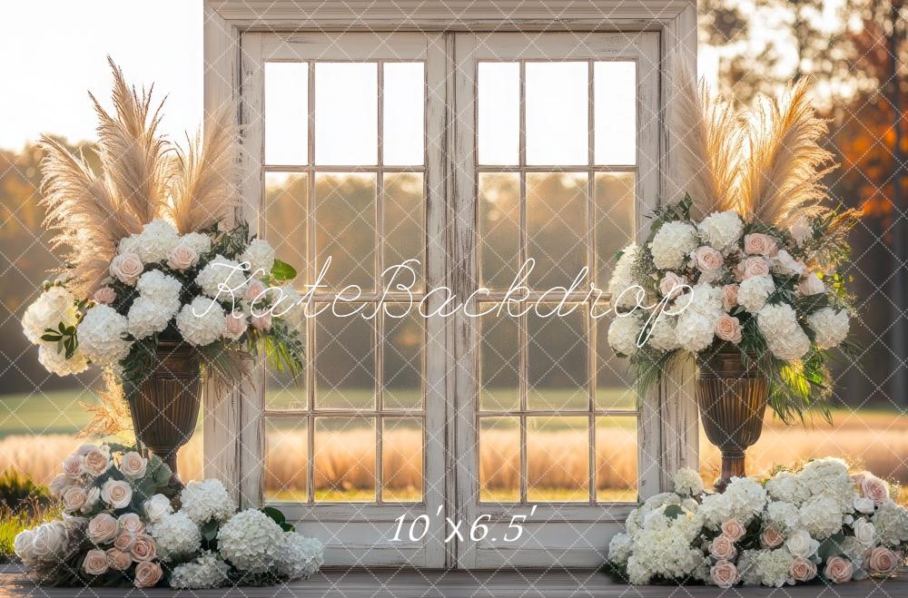 Kate Boho Türen mit Blumen im Freien Sonnenuntergang Hintergrund Entworfen von Mini MakeBelieve - Kate Backdrop.de