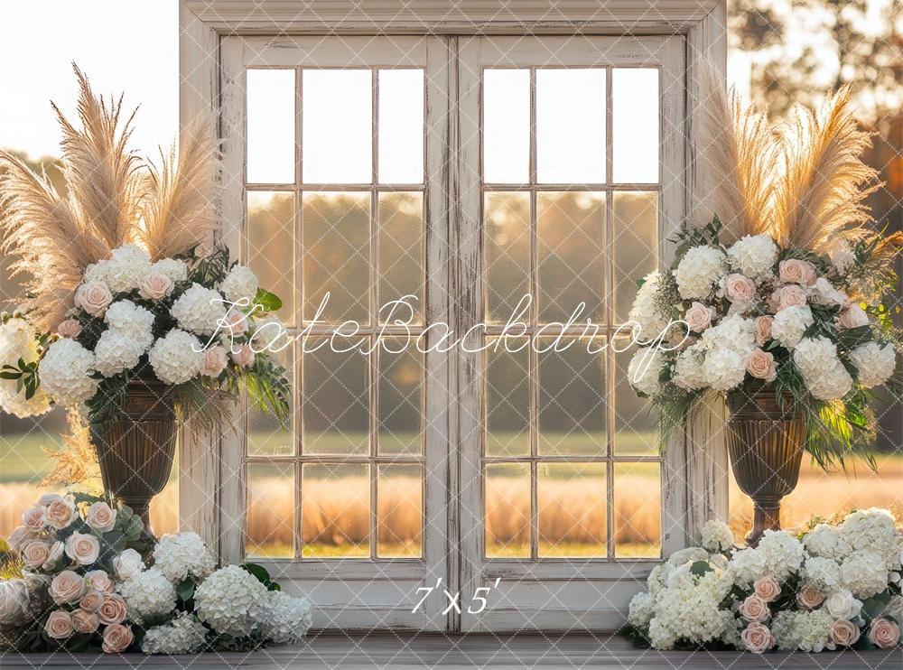 Kate Boho Türen mit Blumen im Freien Sonnenuntergang Hintergrund Entworfen von Mini MakeBelieve - Kate Backdrop.de