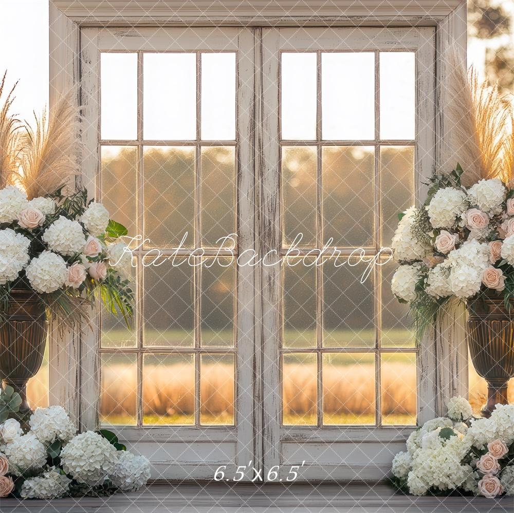 Kate Boho Türen mit Blumen im Freien Sonnenuntergang Hintergrund Entworfen von Mini MakeBelieve - Kate Backdrop.de