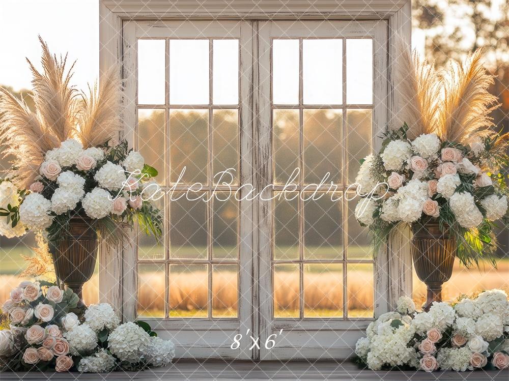 Kate Boho Türen mit Blumen im Freien Sonnenuntergang Hintergrund Entworfen von Mini MakeBelieve - Kate Backdrop.de