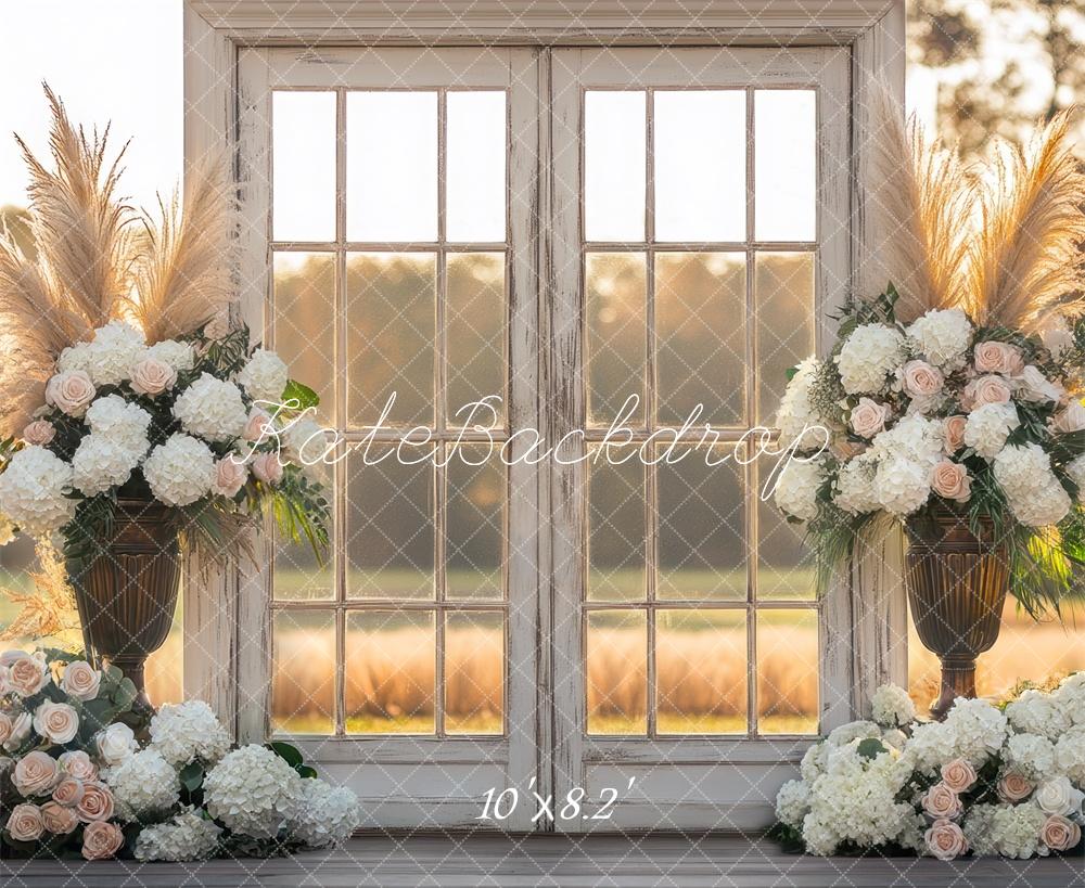 Kate Boho Türen mit Blumen im Freien Sonnenuntergang Hintergrund Entworfen von Mini MakeBelieve - Kate Backdrop.de