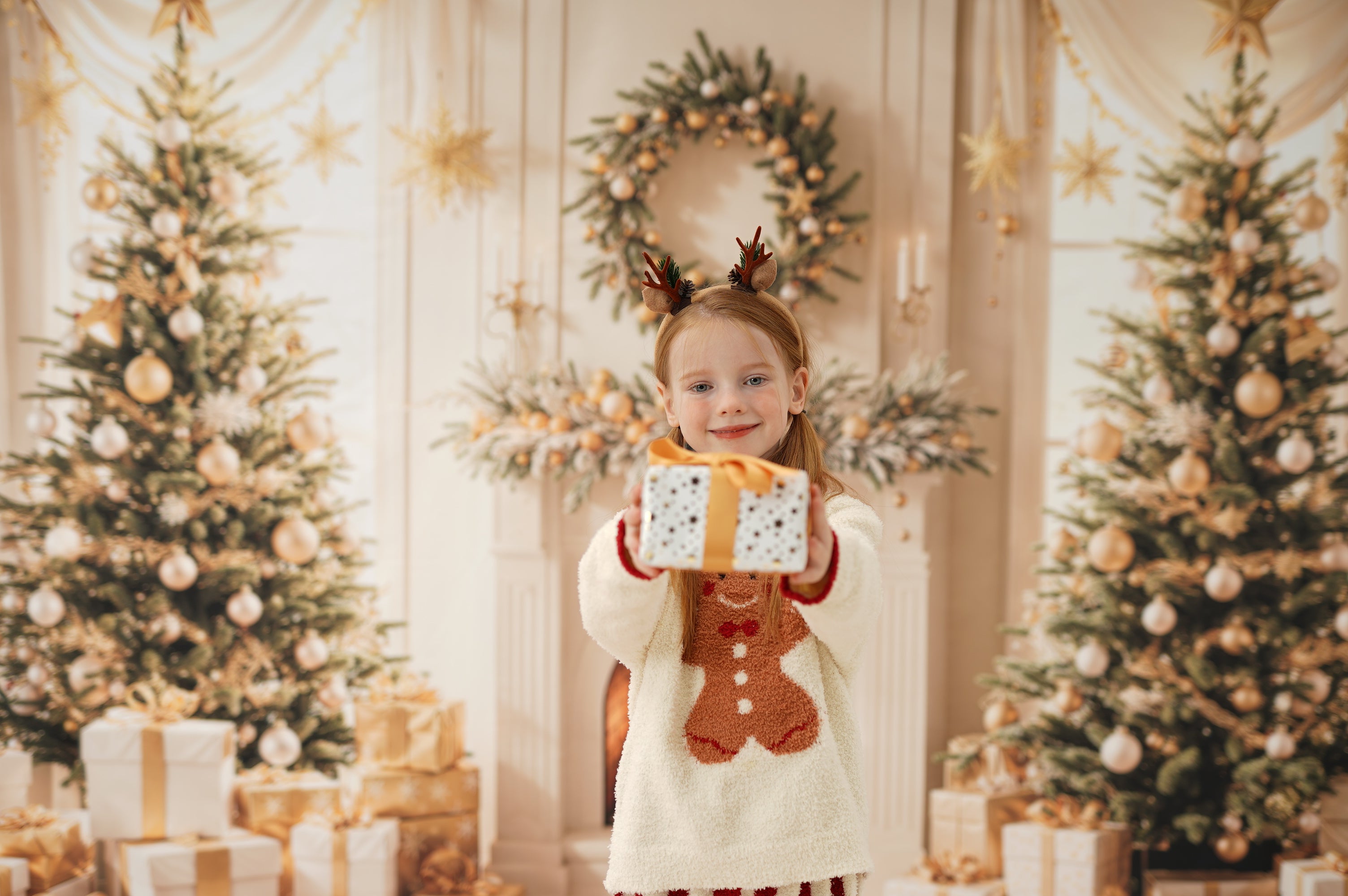 ⚡Blitzangebote #1-Kate Weihnachten Baum Kamin Kranz Geschenke Hintergrund+Beige Holzboden Hintergrund - Kate Backdrop.de