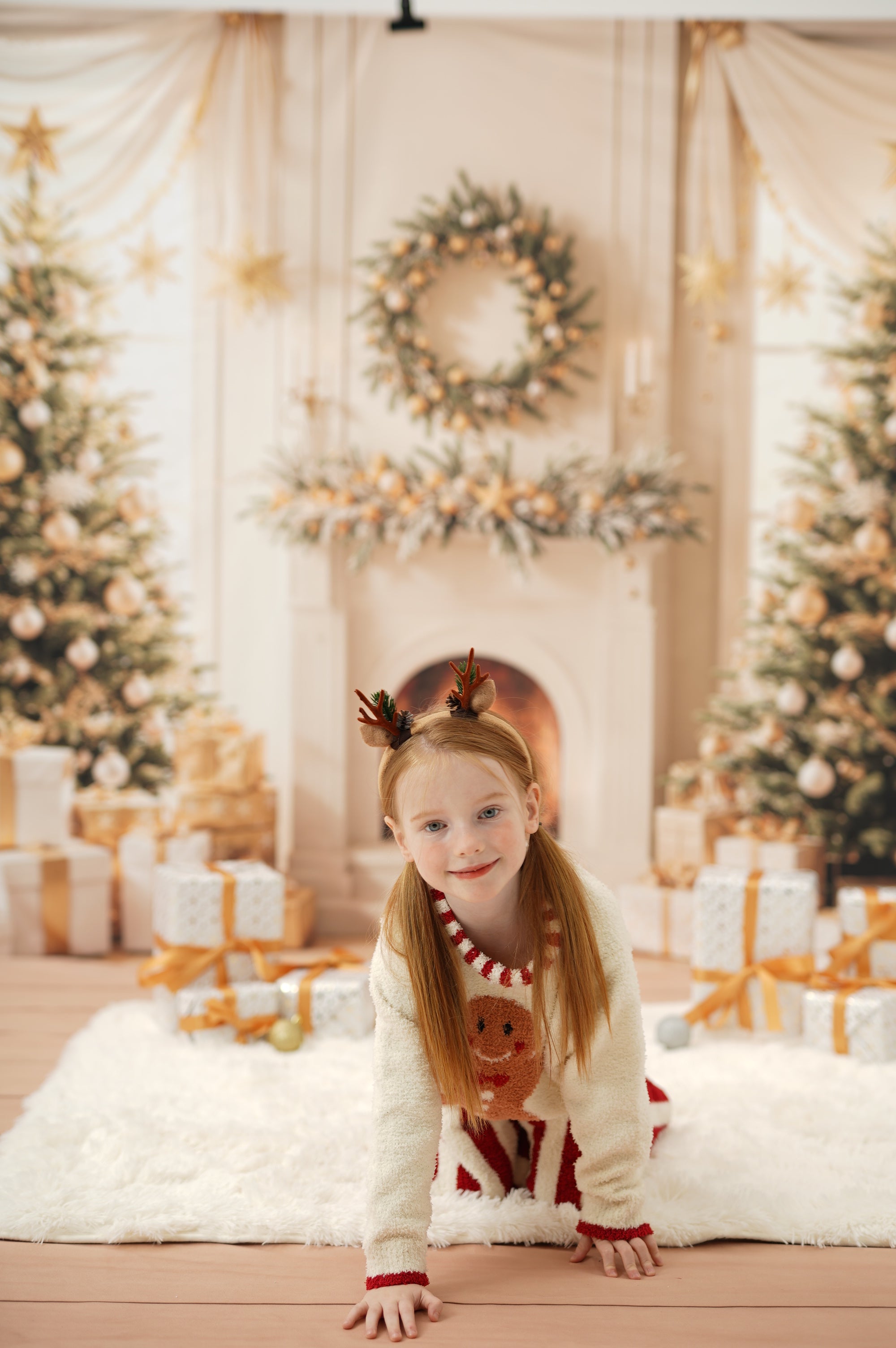 ⚡Blitzangebote #1-Kate Weihnachten Baum Kamin Kranz Geschenke Hintergrund+Beige Holzboden Hintergrund - Kate Backdrop.de