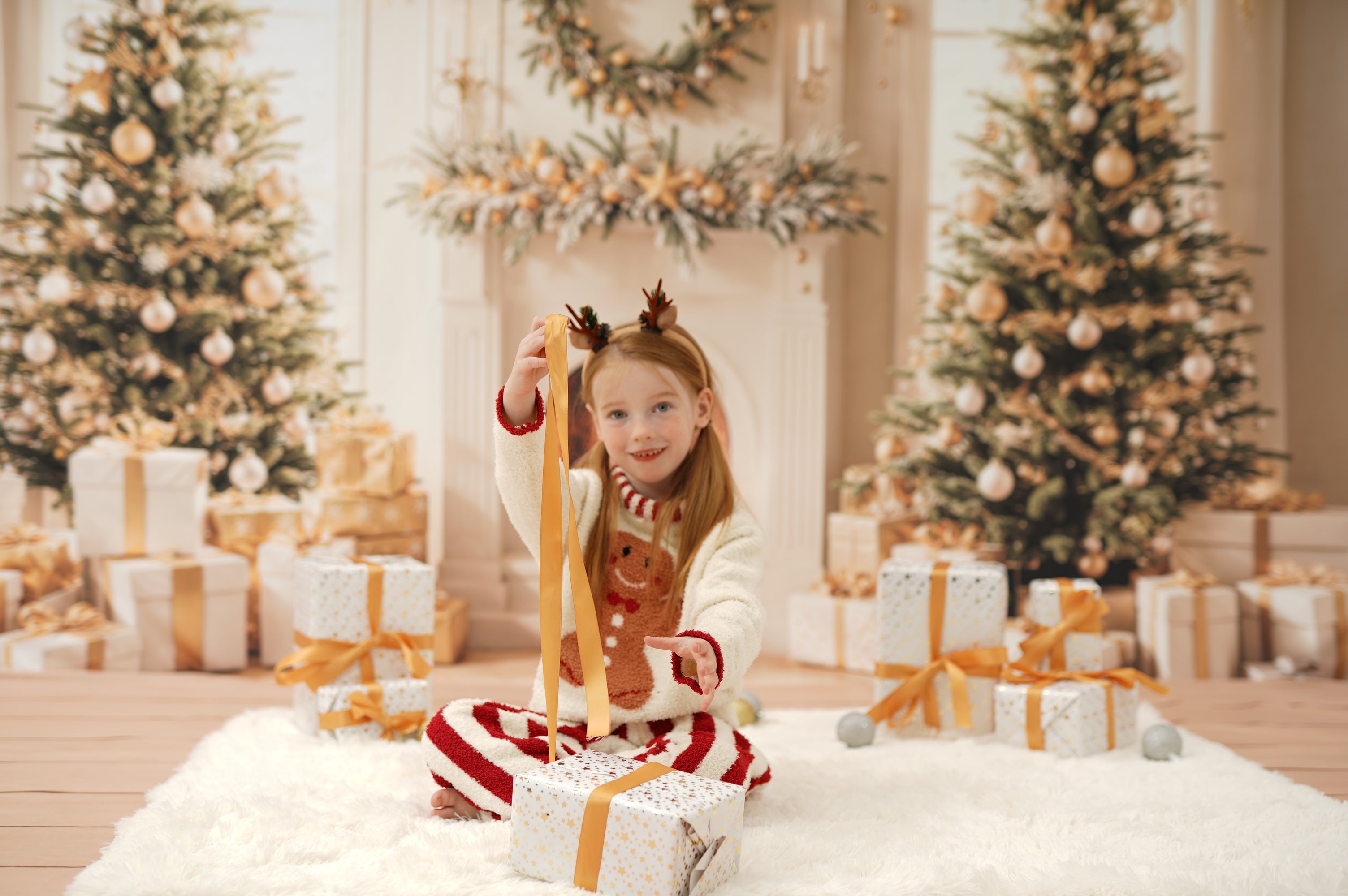 ⚡Blitzangebote #1-Kate Weihnachten Baum Kamin Kranz Geschenke Hintergrund+Beige Holzboden Hintergrund - Kate Backdrop.de