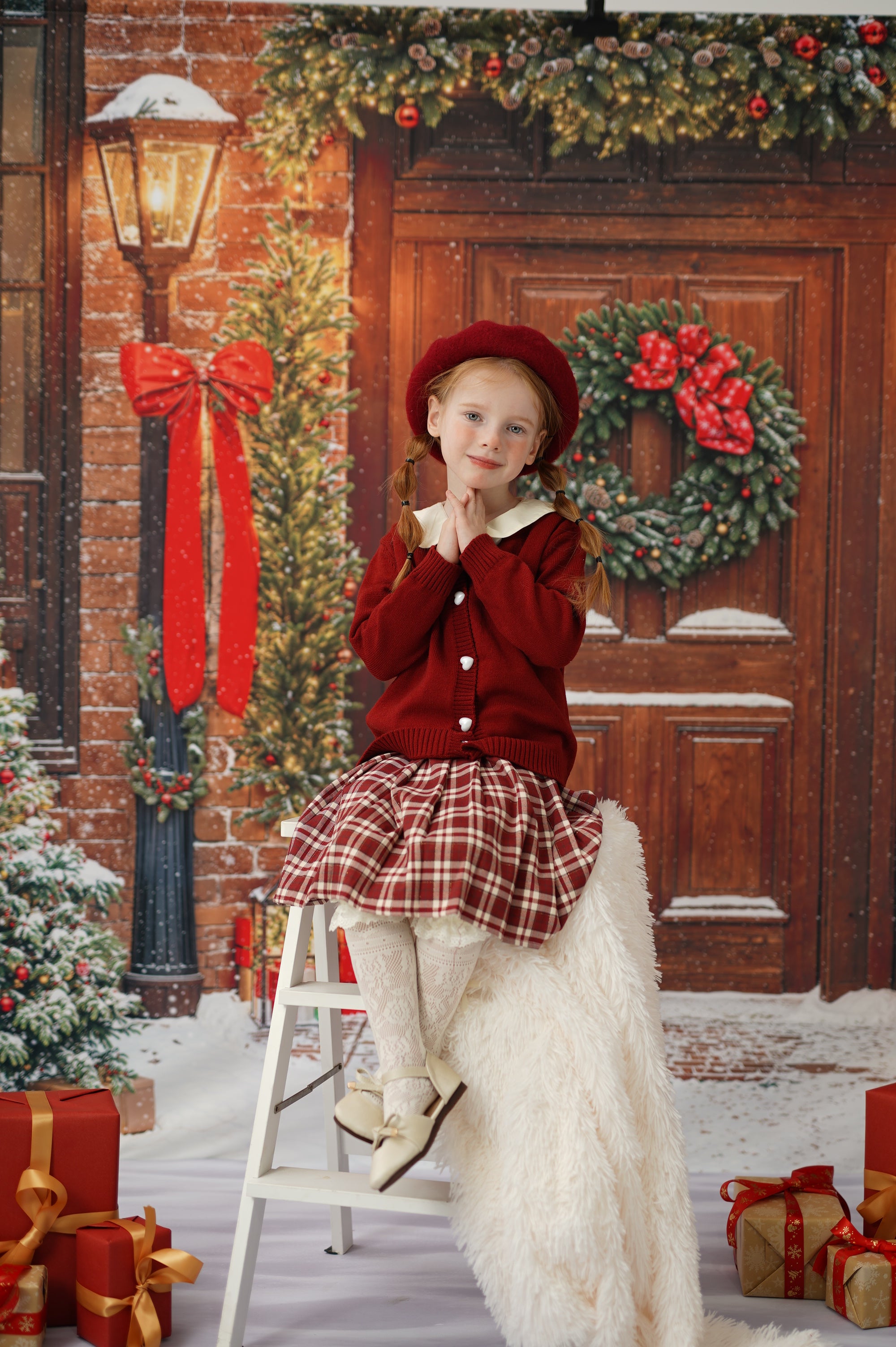 ⚡Blitzangebote #2-Kate Weihnachten Baum Türöffnung Bogen Snowy Hintergrund+Weißer Schneeboden Hintergrund - Kate Backdrop.de