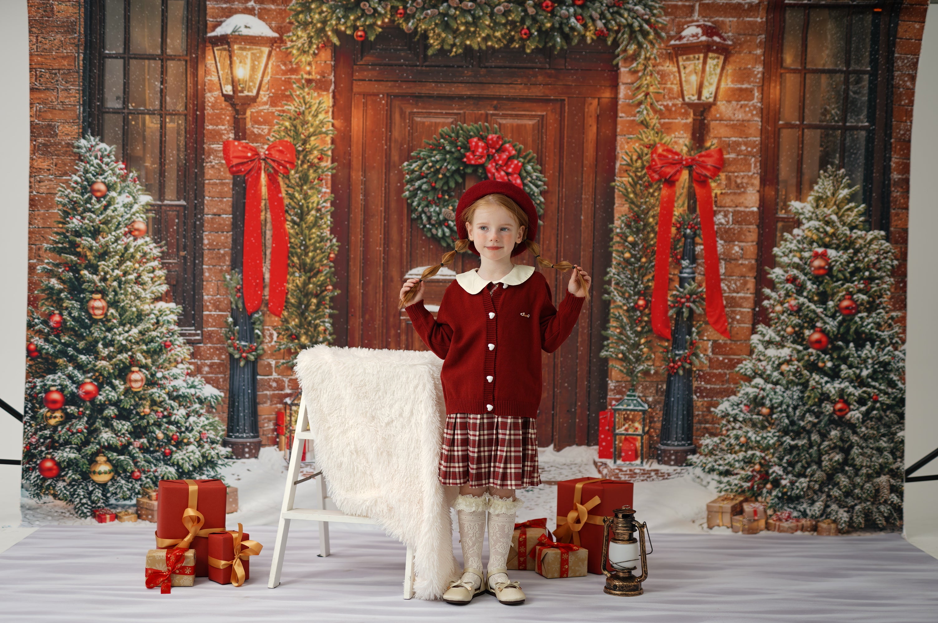 ⚡Blitzangebote #2-Kate Weihnachten Baum Türöffnung Bogen Snowy Hintergrund+Weißer Schneeboden Hintergrund - Kate Backdrop.de