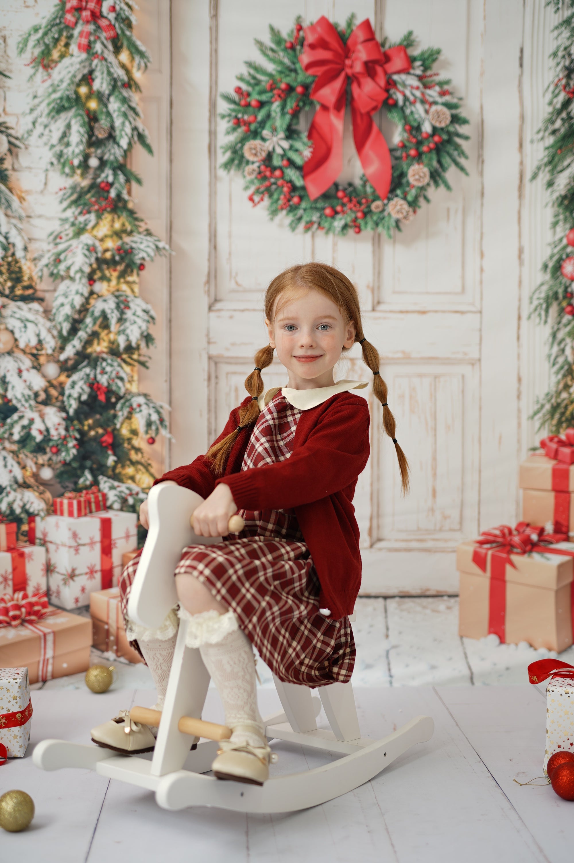 ⚡Blitzangebote-Kate Weihnachten Baum Tür Snowy Geschenke Weiß Hintergrund+Weißer Schneeboden Hintergrund - Kate Backdrop.de