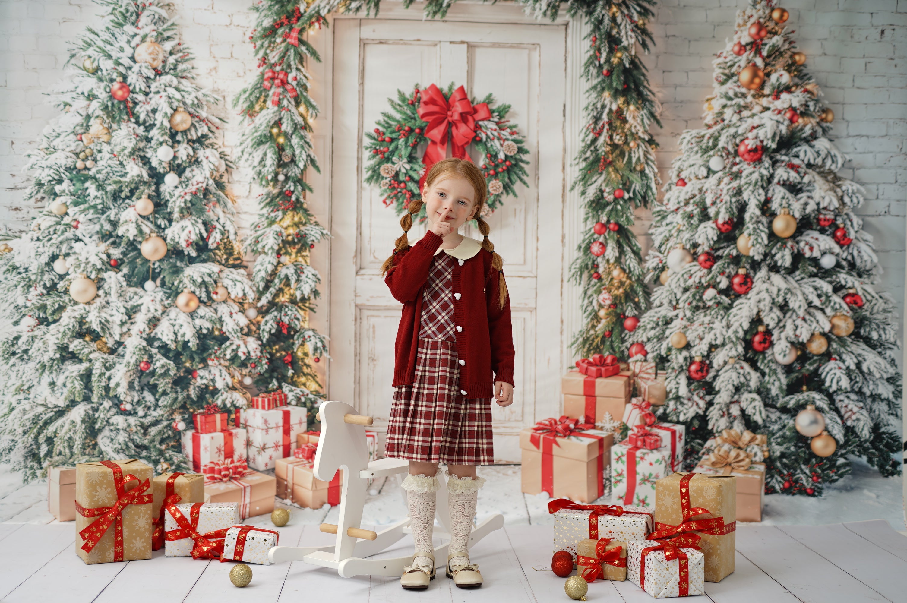 ⚡Blitzangebote-Kate Weihnachten Baum Tür Snowy Geschenke Weiß Hintergrund+Weißer Schneeboden Hintergrund - Kate Backdrop.de