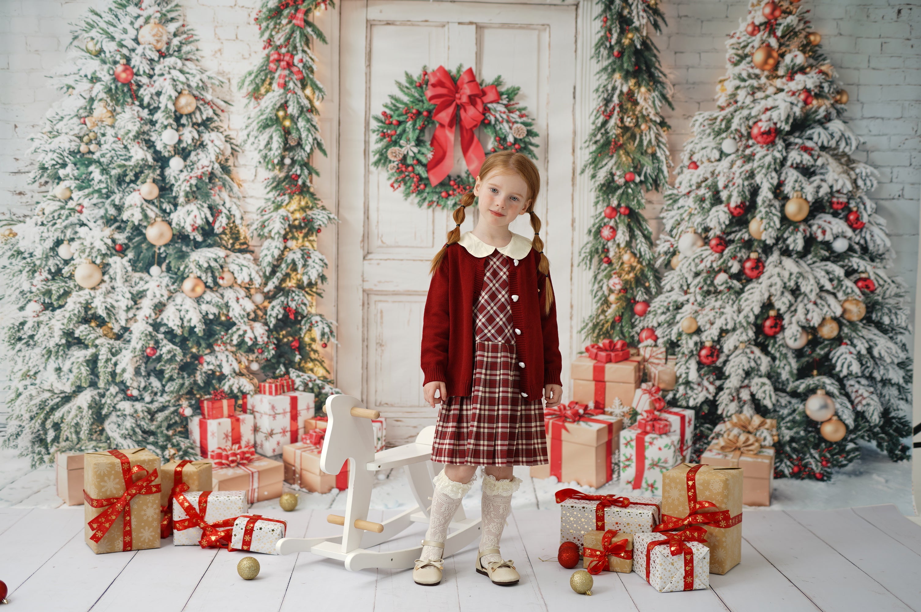 ⚡Blitzangebote-Kate Weihnachten Baum Tür Snowy Geschenke Weiß Hintergrund+Weißer Schneeboden Hintergrund - Kate Backdrop.de