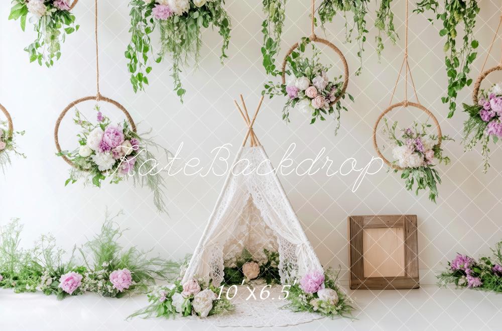 🔥50%OFF-Kate Frühlings Blumen Teepee Greenery Hintergrund - Kate Backdrop.de