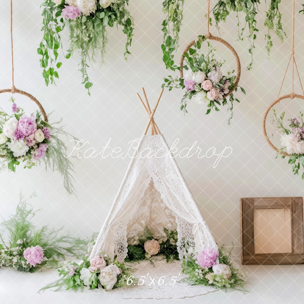 🔥50%OFF-Kate Frühlings Blumen Teepee Greenery Hintergrund - Kate Backdrop.de