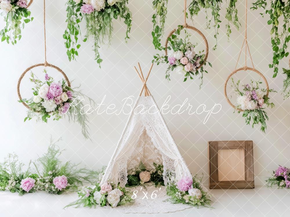 🔥50%OFF-Kate Frühlings Blumen Teepee Greenery Hintergrund - Kate Backdrop.de