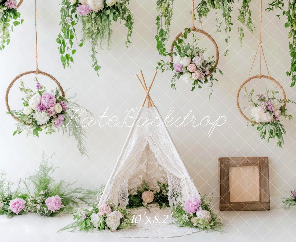 🔥50%OFF-Kate Frühlings Blumen Teepee Greenery Hintergrund - Kate Backdrop.de