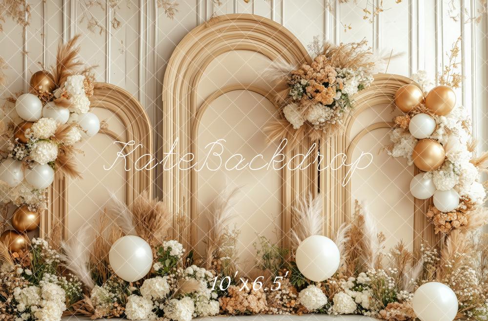 Kate Boho Blumenbogen Luftballons Hintergrund von Patty Roberts - Kate Backdrop.de