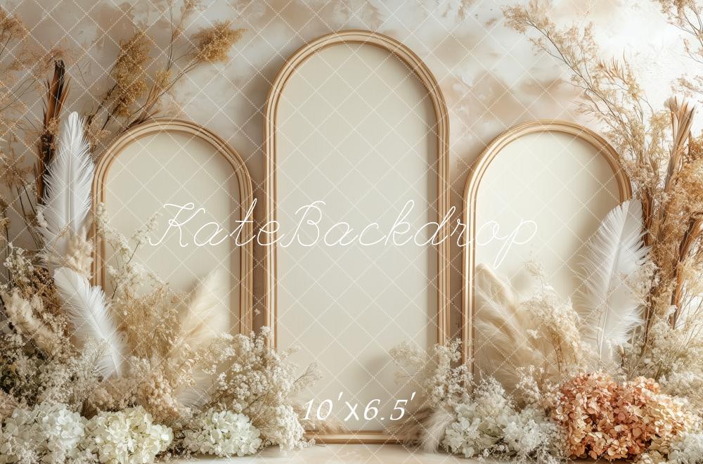 Kate Boho Beige Blumenbogen Hintergrund von Patty Roberts - Kate Backdrop.de