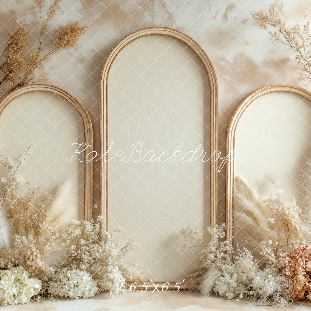Kate Boho Beige Blumenbogen Hintergrund von Patty Roberts - Kate Backdrop.de