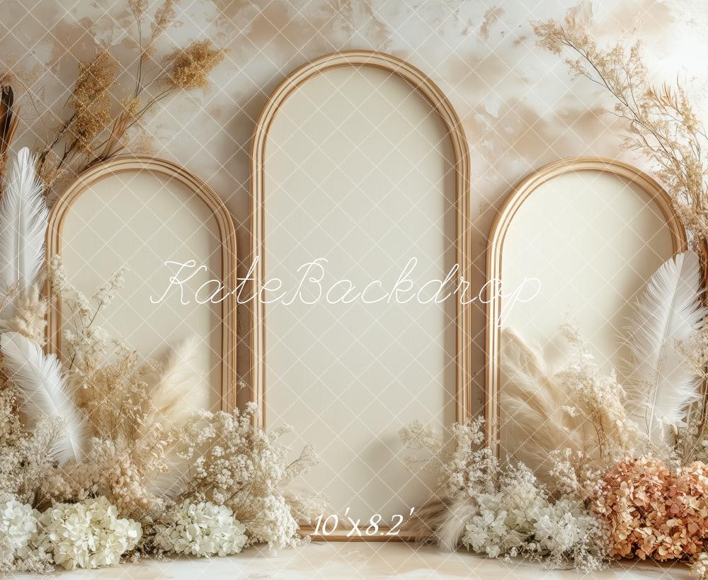 Kate Boho Beige Blumenbogen Hintergrund von Patty Roberts - Kate Backdrop.de
