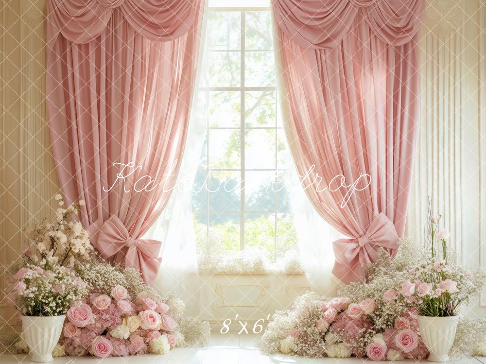Kate Frühling Romantisch Rosa Floral Vorhang Fenster Hintergrund von Patty Roberts - Kate Backdrop.de